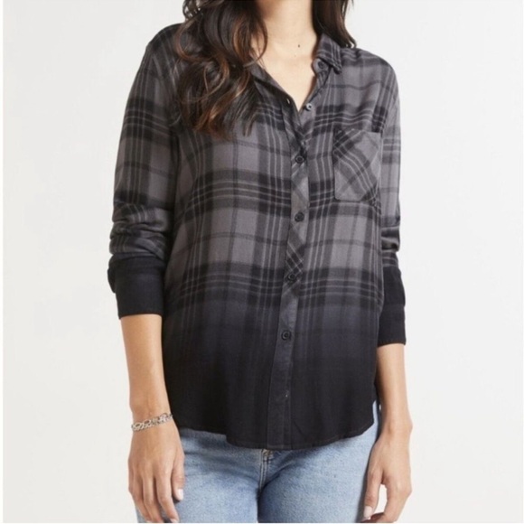 RAILS Hunter Charcoal Jet Dip Dye Plaid Button Down Shirt XS - Picture 1 of 5